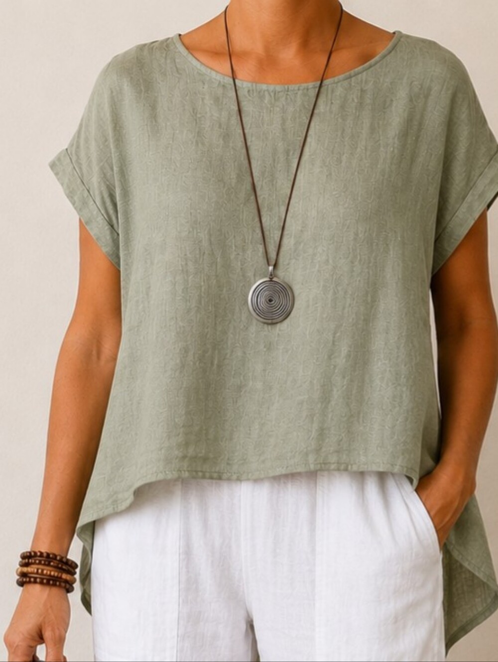 Terzo Millennio 100% Linen High Low Tunic Top Sage Green Made in Italy Boho